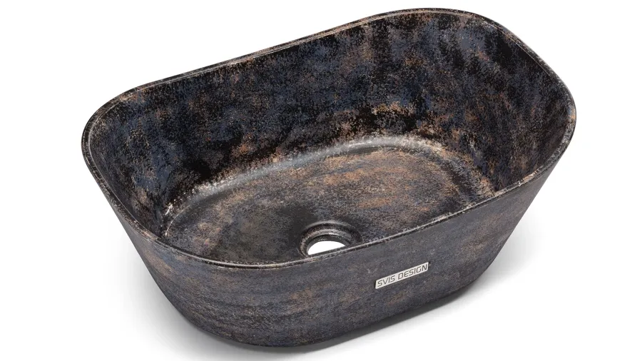 obrazek 2 Designerska umywalka 50 cm LIBRA BASIC – DARK STONE, niebieski, ochra i czarny, lakier matowy