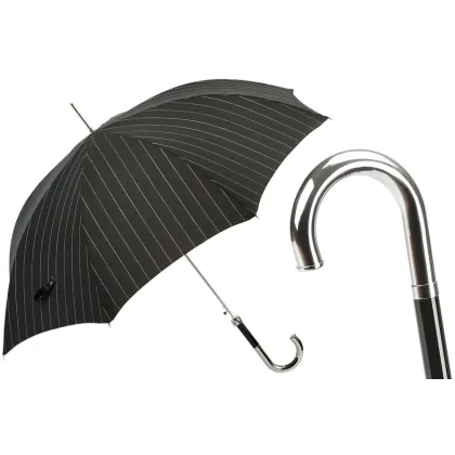 Picture Elegant black men's umbrella with black stripes with a beautiful handle - Pasotti