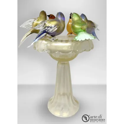 Zdjęcie Designerski wazon kryształowy rzeźba z ptakami ze szkła murano