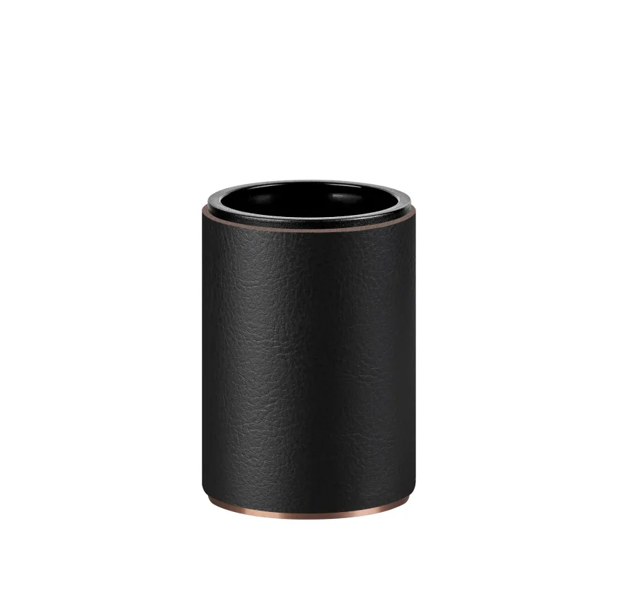 obrazek 1 Stylowy czarny skórzany uchwyt na kubek z miedzianym wykończeniem