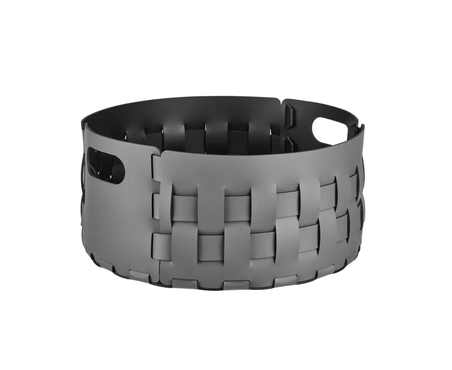 obrazek 1 Stylowy okrągły szary kosz Bottega Ø40xH20 cm wykonany z naturalnej skóry