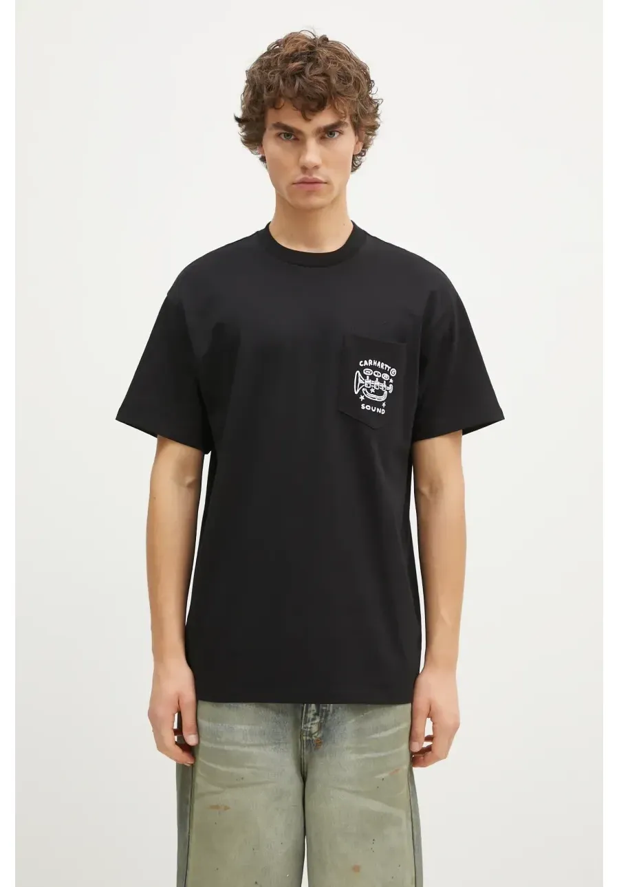obrazek 1 Carhartt WIP t-shirt bawełniany Fragments Pocket męski kolor czarny z aplikacją I034407.0D2XX