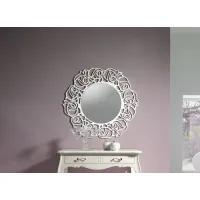Picture Round, perforated mirror in white lacquered surface with mother of pearl effect - Zanini