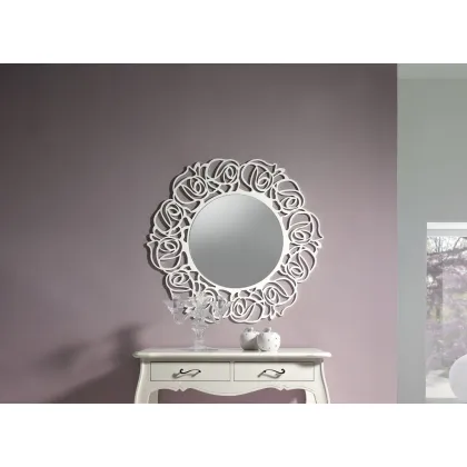Picture Round, perforated mirror in white lacquered surface with mother of pearl effect - Zanini