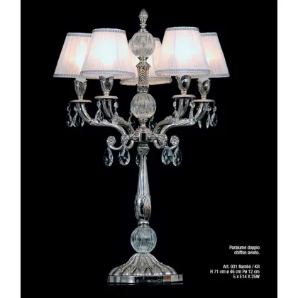 Zdjęcie 5-punktowa lampa stołowa z mosiądzu z kulami ze szkła Murano i kryształowymi zawieszkami – Il Paralume Marina