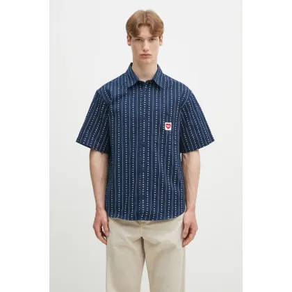 Zdjęcie Carhartt WIP koszula bawełniana S/S Drewe Shirt męska kolor granatowy relaxed z kołnierzykiem klasycznym I034537