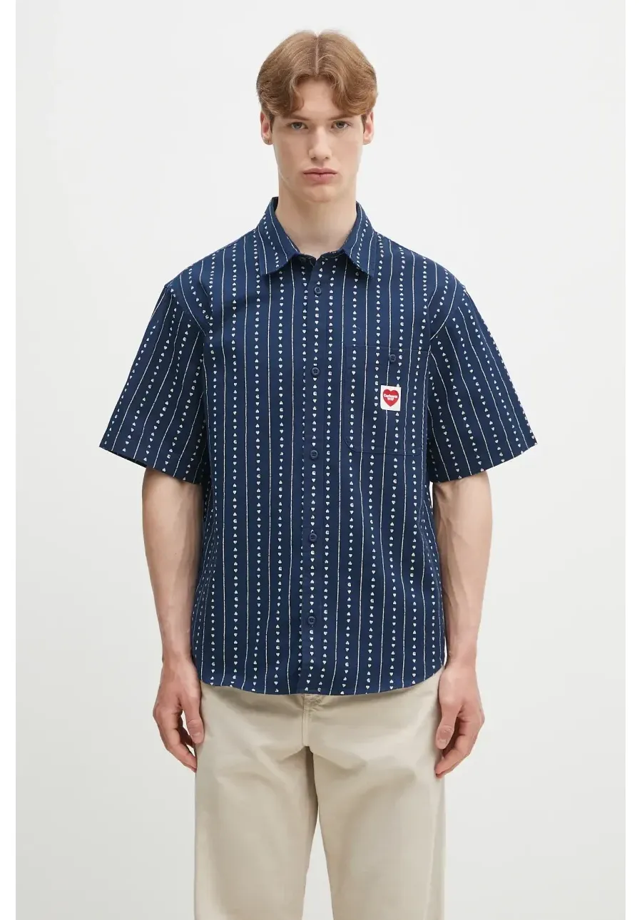 obrazek 1 Carhartt WIP koszula bawełniana S/S Drewe Shirt męska kolor granatowy relaxed z kołnierzykiem klasycznym I034537