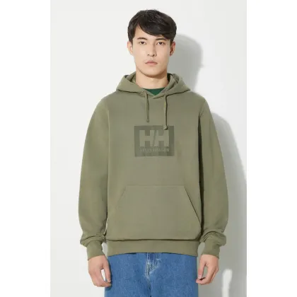 Zdjęcie Helly Hansen bluza bawełniana kolor zielony z kapturem z nadrukiem 53289
