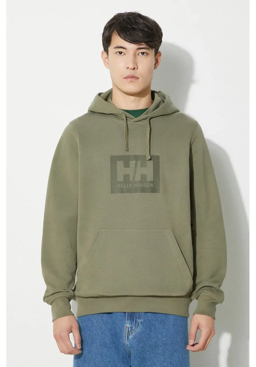 obrazek 1 Helly Hansen bluza bawełniana kolor zielony z kapturem z nadrukiem 53289