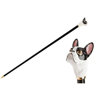 Zdjęcie Stylowa czarna laska z uchwytem w kształcie głowy francuskiego buldoga – Pasotti