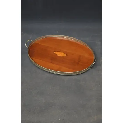Picture Edwardian mahogany tray with brass carrying handles