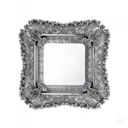 Picture Square silver plate with rich decoration - Zaramella Argenti