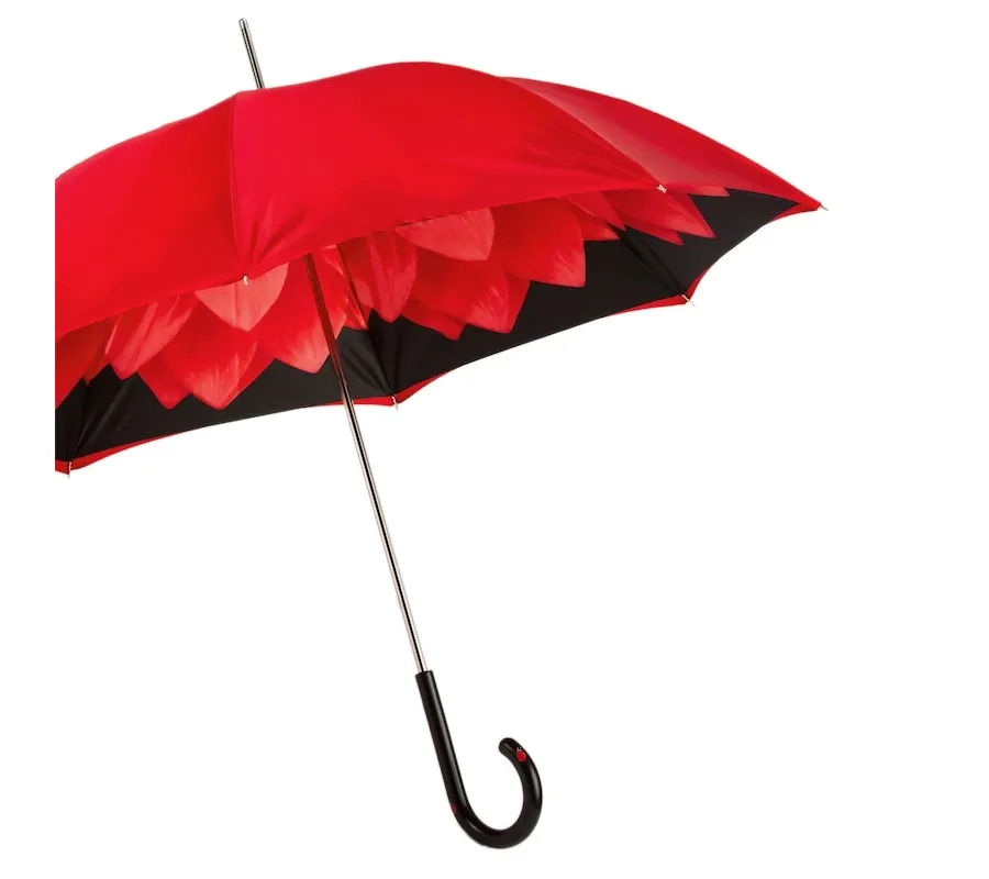 obrazek 8 Stylowy czerwono-czarny parasol damski z kwiatowym motywem ozdobnym – Pasotti