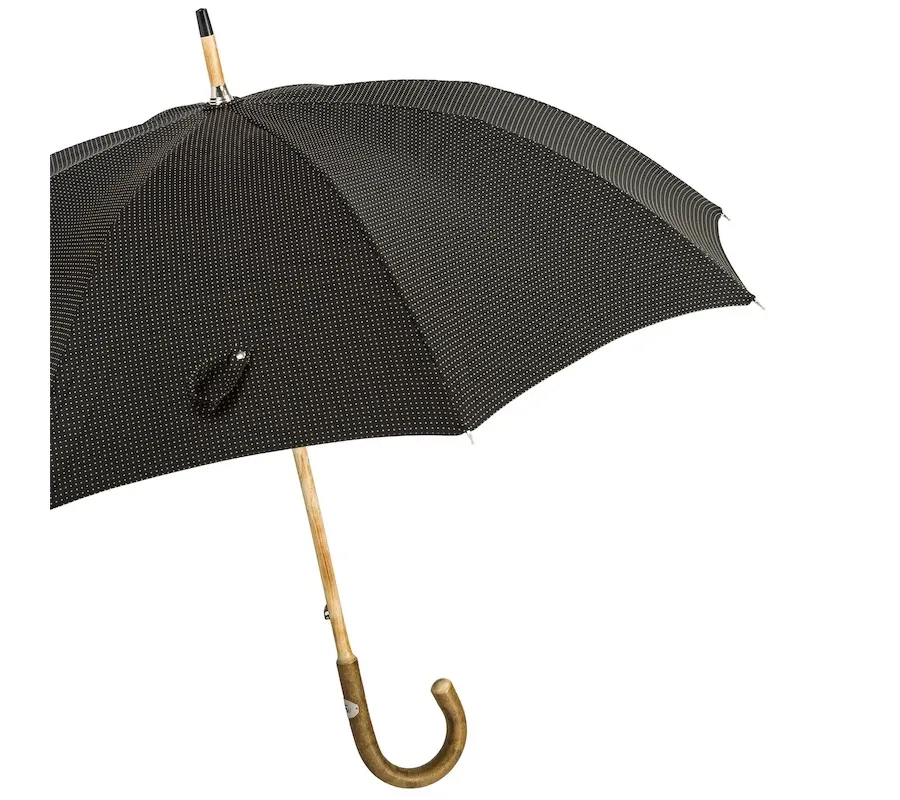 obrazek 9 Elegancki czarny parasol męski w geometryczny wzór z rączką z jesionu – Pasotti
