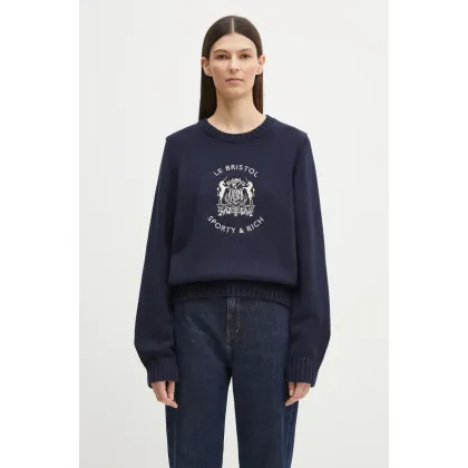 Zdjęcie Sporty & Rich sweter bawełniany Bristol Crest Cotton Knit damski kolor granatowy WS065517621BL32