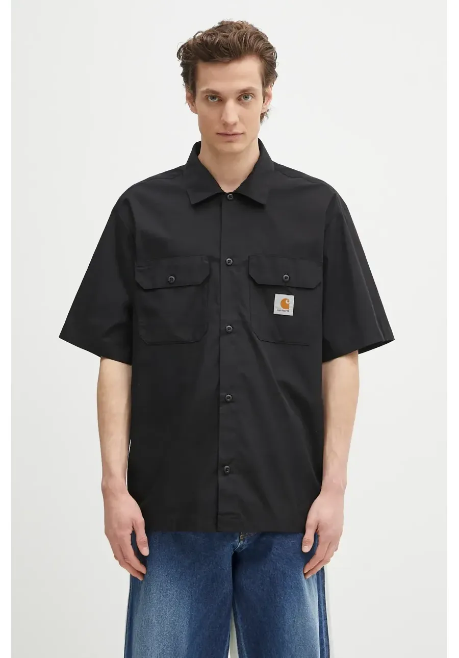obrazek 1 Carhartt WIP koszula S/S Craft Shirt męska kolor czarny relaxed z kołnierzykiem klasycznym I035232