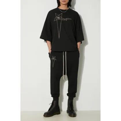 Zdjęcie Rick Owens spodnie x Champion Prisoner Drawstring męskie kolor czarny z aplikacją CM01D9245