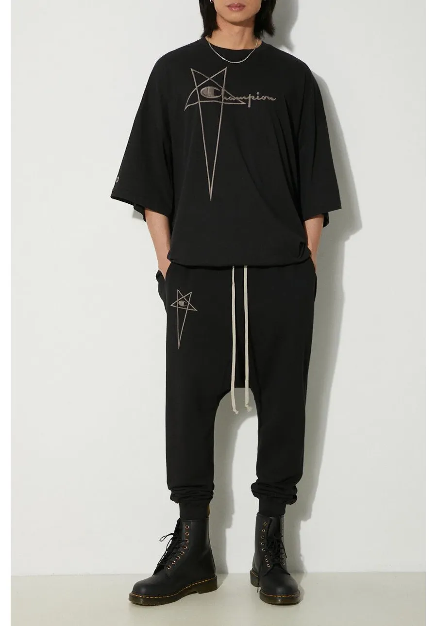 obrazek 1 Rick Owens spodnie x Champion Prisoner Drawstring męskie kolor czarny z aplikacją CM01D9245