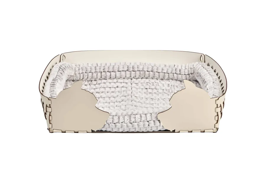 obrazek 1 Piękne skórzane legowisko dla psa 60x42xH15 cm w kolorze waniliowym