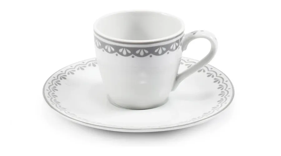 obrazek 1 Filiżanka do espresso z porcelany w kolorze szarym zdobiona subtelnym ornamentem - Leander