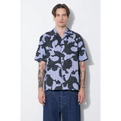 Zdjęcie Neil Barrett koszula bawełniana Boxy Bold Flowers Print Short Sleeve Shirt męska kolor niebieski regular MY60214A-Y059-765N