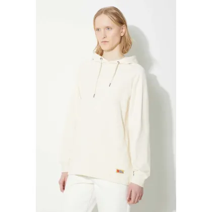 Zdjęcie Fjallraven bluza bawełniana Vardag Hoodie W damska kolor beżowy z kapturem gładka F86987.113