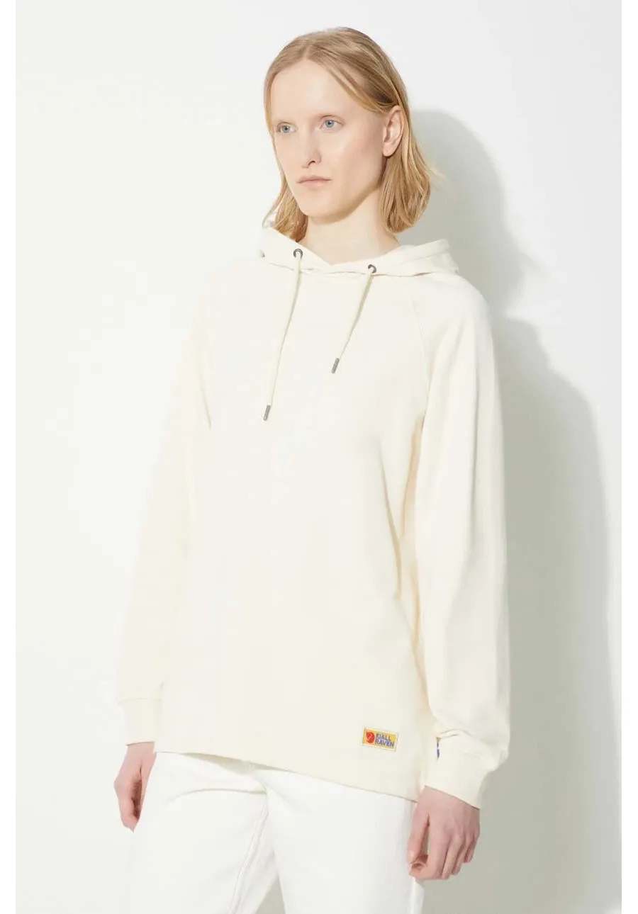 obrazek 1 Fjallraven bluza bawełniana Vardag Hoodie W damska kolor beżowy z kapturem gładka F86987.113
