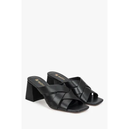 Zdjęcie Estro: Czarne skórzane klapki damskie na klockowym obcasie