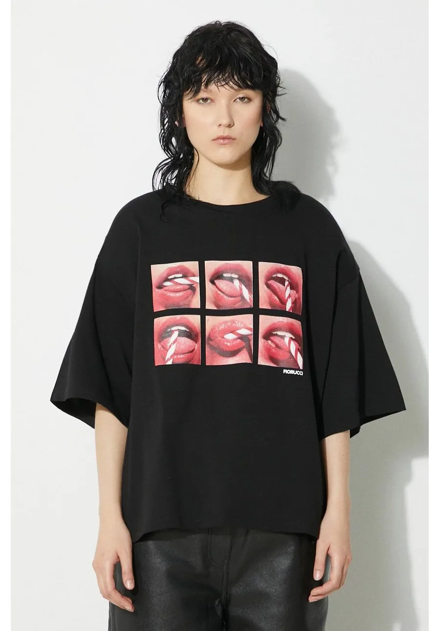obrazek 1 Fiorucci t-shirt bawełniany Mouth Print Padded T-Shirt damski kolor czarny M01FPTSH105CJ01BK01