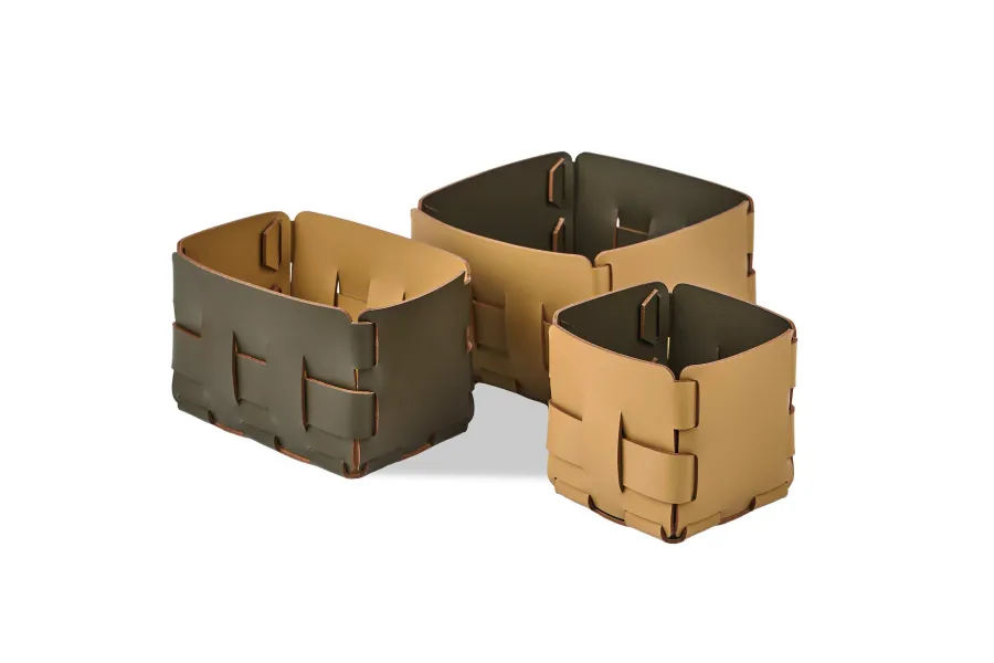 obrazek 3 Ekskluzywny mały koszyk Bottega 12x12xH13 cm w kolorze musztardowym