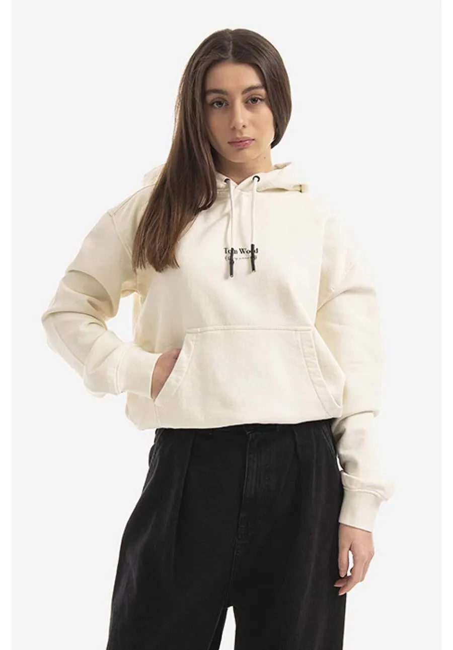 obrazek 1 Tom Wood bluza bawełniana Eden damska kolor beżowy z kapturem z nadrukiem 22191.015-CREAM