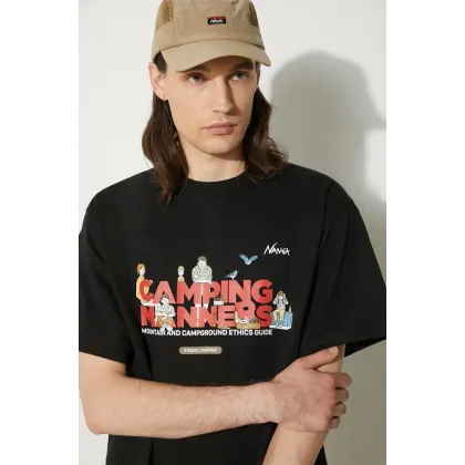 Zdjęcie Nanga t-shirt Eco Hybrid Camping Manners Wild Animals Tee męski kolor czarny z nadrukiem NW2411.1G800.A