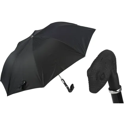 Picture Elegant black men's umbrella with a rubberized handle in the shape of a snake's head - Pasotti