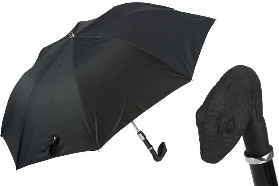 obrazek 1 Elegancki czarny parasol męski z gumowaną rączką w kształcie głowy węża - Pasotti