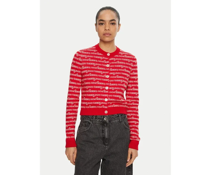 obrazek 1 Tommy Jeans Kardigan DW0DW19340 Czerwony Slim Fit