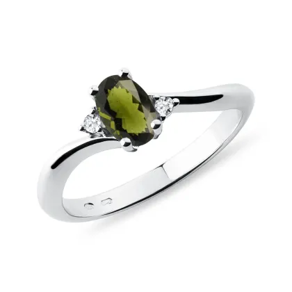 Zdjęcie Pierścionek z białego złota z wełtawitem KLENOTA