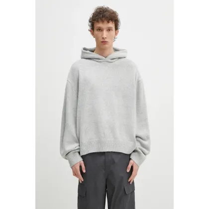 Zdjęcie MKI MIYUKI ZOKU sweter z domieszką wełny Mohair Blend Knit Hoody męski kolor szary ciepły MOHAIR.BLEND.KNIT.HOODY