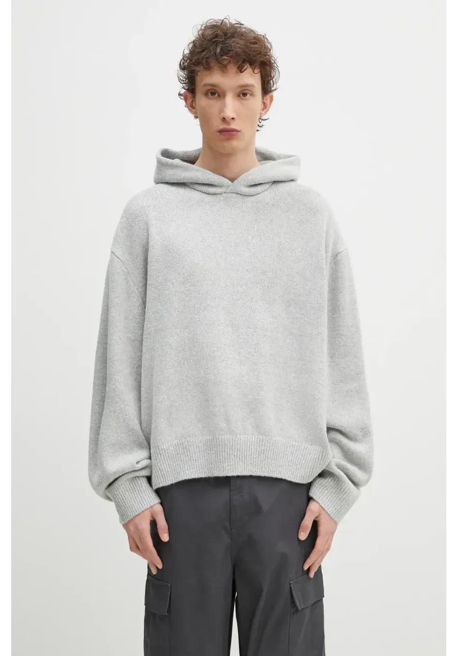 obrazek 1 MKI MIYUKI ZOKU sweter z domieszką wełny Mohair Blend Knit Hoody męski kolor szary ciepły MOHAIR.BLEND.KNIT.HOODY