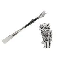 Picture Beautiful, stylish black shoe horn with a handle in the shape of a silver owl - Pasotti