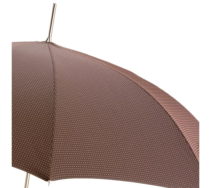 obrazek 6 Klasyczny brązowy parasol męski ze skórzaną brązową rączką – Pasotti
