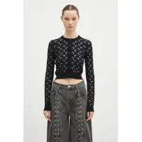 Zdjęcie Marine Serre kardigan Moon Strass Knit Fitted Cardigan damski kolor czarny lekki WTK011A.RKNI0001