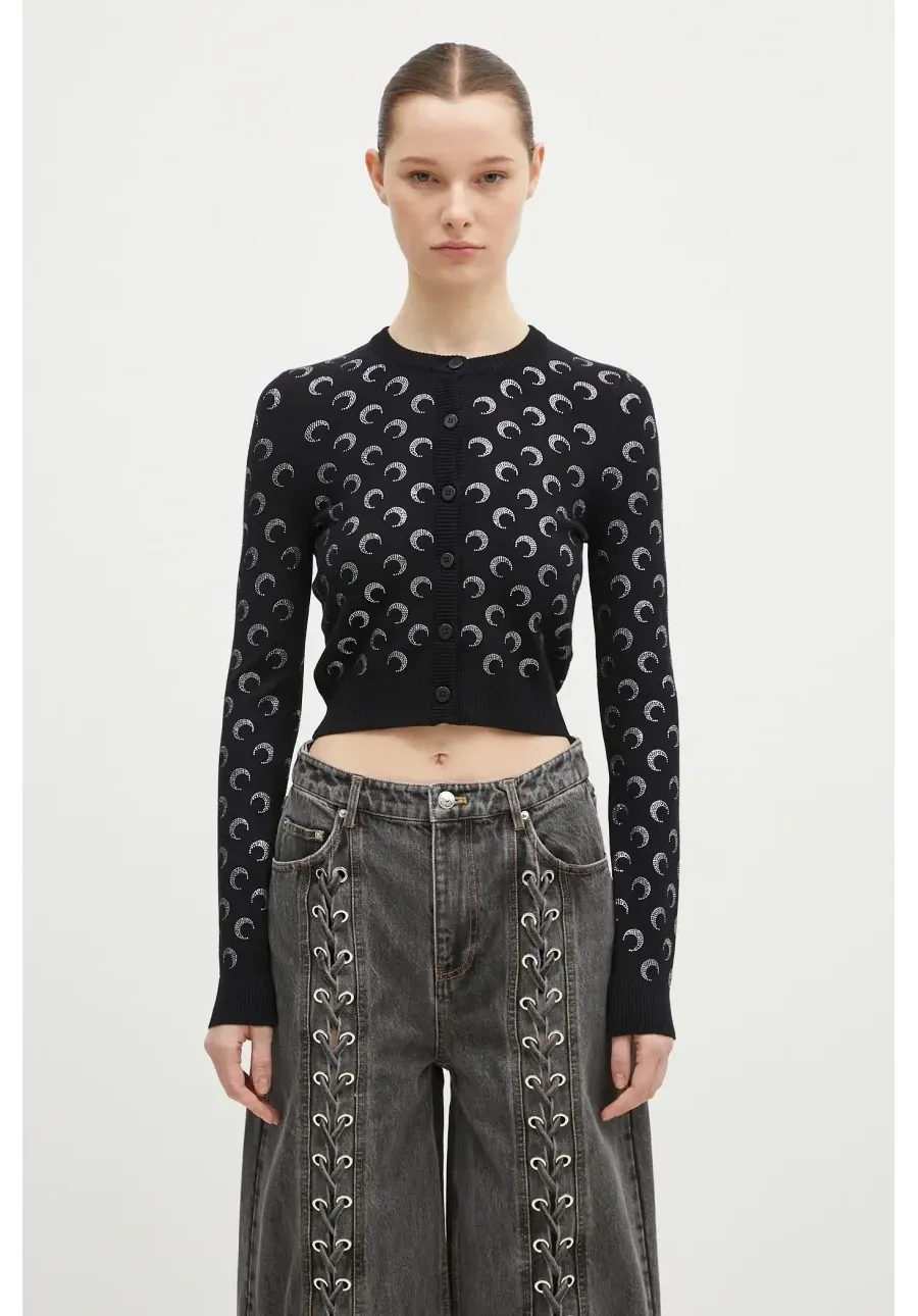 obrazek 1 Marine Serre kardigan Moon Strass Knit Fitted Cardigan damski kolor czarny lekki WTK011A.RKNI0001