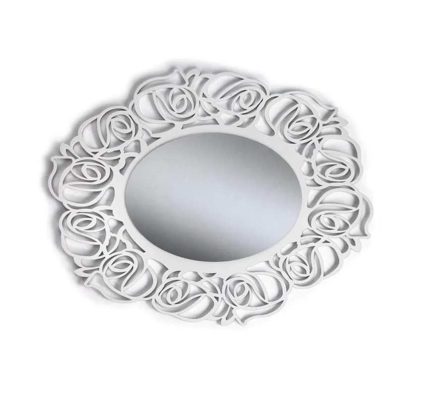 obrazek 2 Owalne, perforowane, lakierowane lustro z efektem białej masy perłowej - Zanini