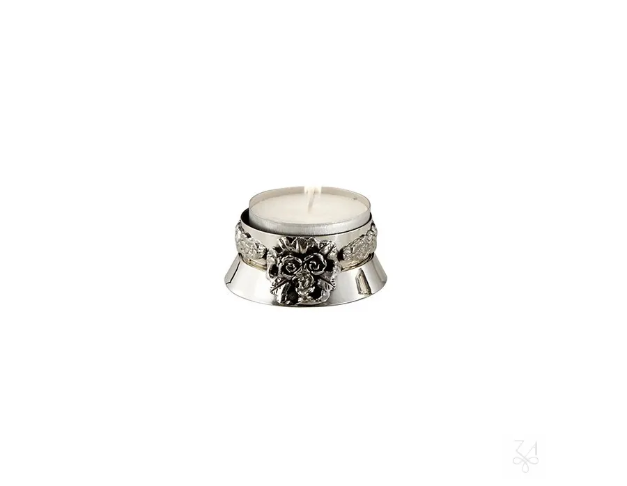 picture 1 Silver Fusione tealight candle holder with flower decoration - Zaramella Argenti