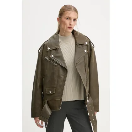 Zdjęcie Stand Studio ramoneska skórzana Irene Jacket damska kolor zielony przejściowa oversize 62273-7680