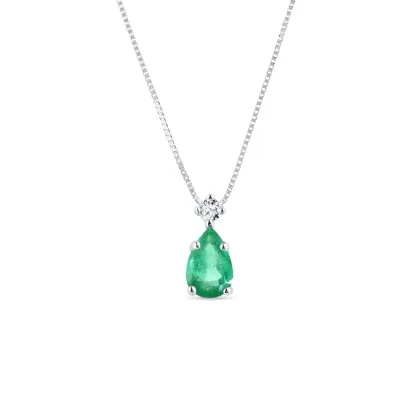 Zdjęcie Naszyjnik z białego złota ze szmaragdem i diamentami KLENOTA