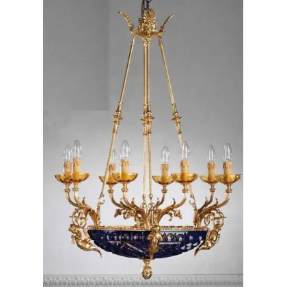 Zdjęcie Włoski bogato zdobiony żyrandol z pozłacanego brązu i kryształu