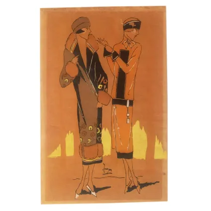 Picture Ink and watercolor drawing on paper - models of Belle Epoque costumes