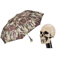 Picture Original brown men's umbrella with camouflage pattern and skull-shaped handle - Pasotti