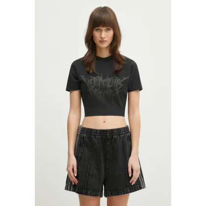Zdjęcie VETEMENTS t-shirt Drip Metal Cropped Fitted damski kolor czarny WA66TR730B